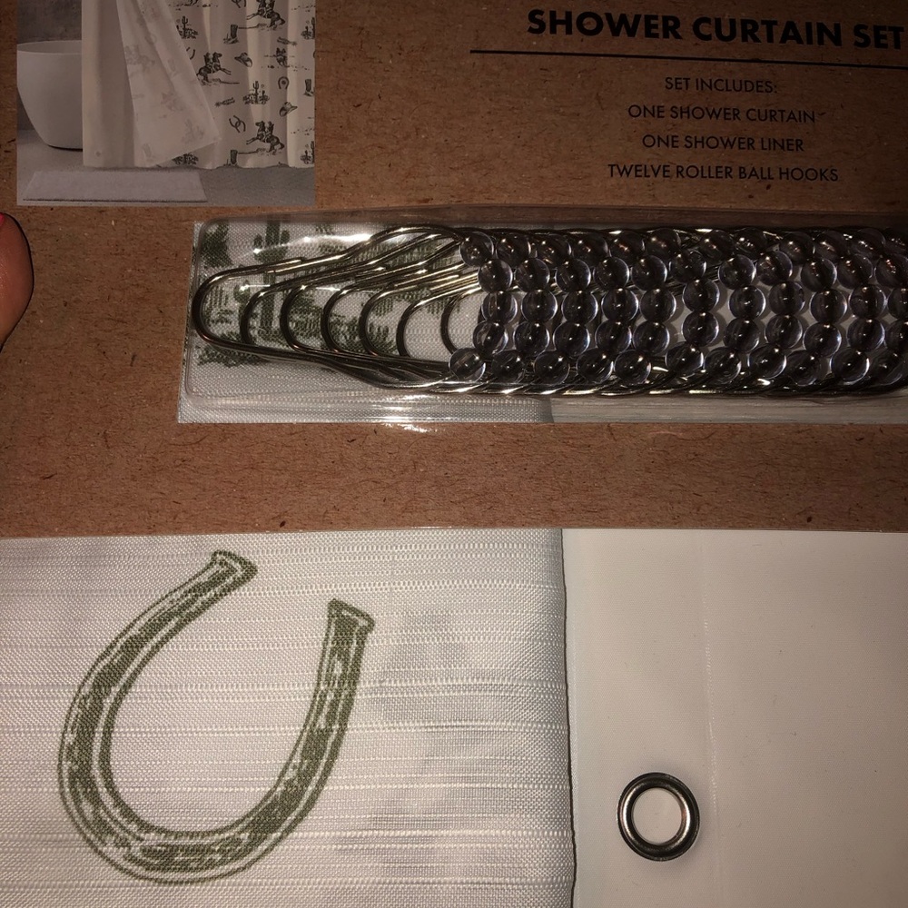 💚 Wrangler White and Green Western theme Shower Curtain Set with Roller Hooks